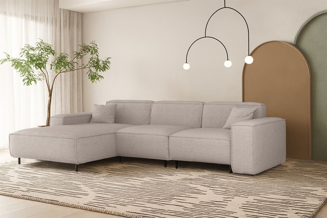 Ecksofa ersofa GLORIA in Stoff Artico Creme Ottomane Links