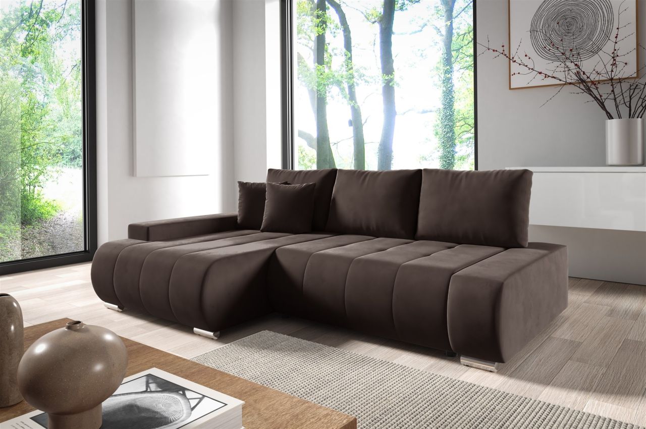 Ecksofa Schlafsofa ELMO Stoff Monolith Dunkelbraun Ottomane Links