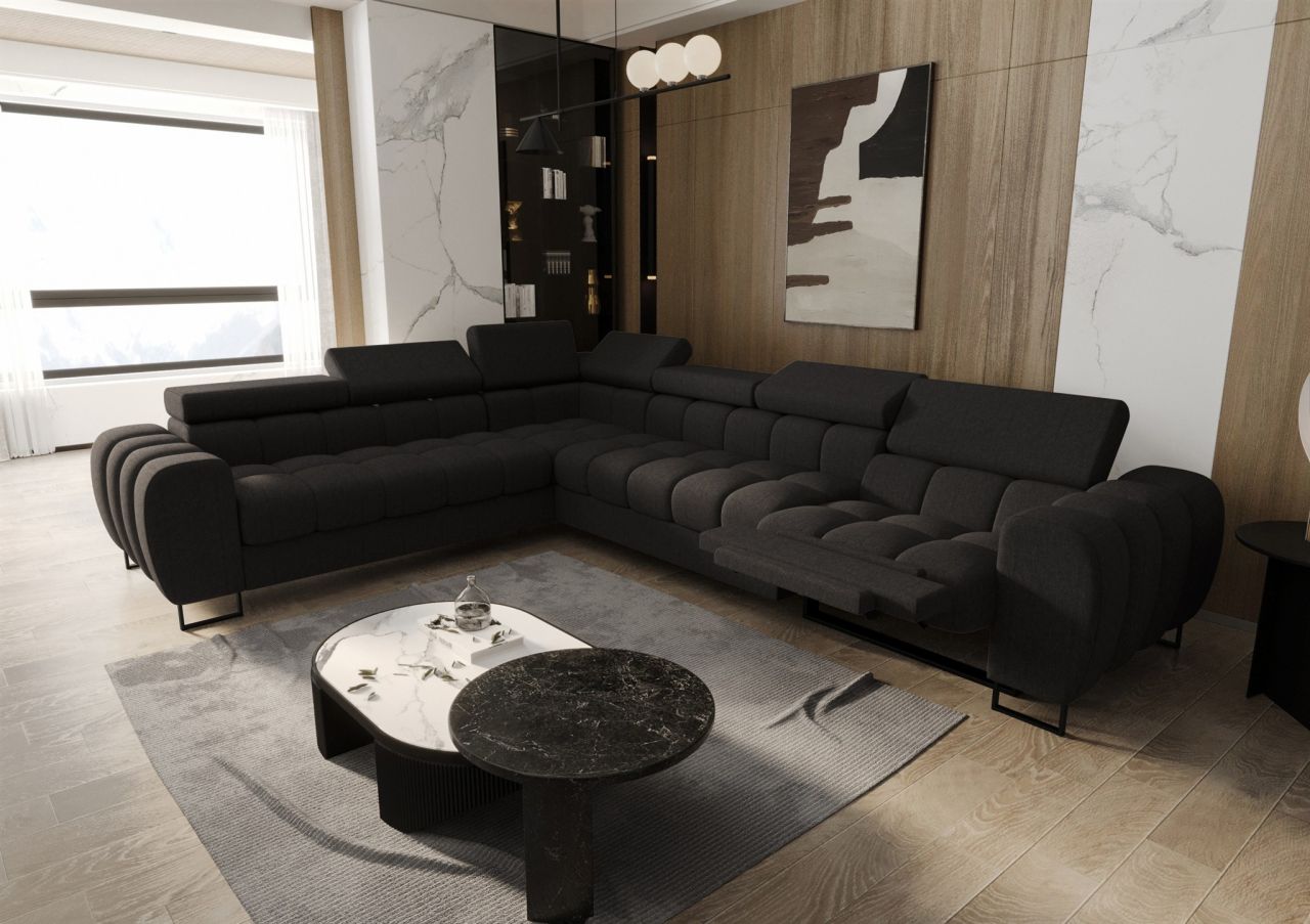 Ecksofa Schlafsofa BASTIEN RELAX in Stoff Gemma Dunkelgrau Ottomane Links