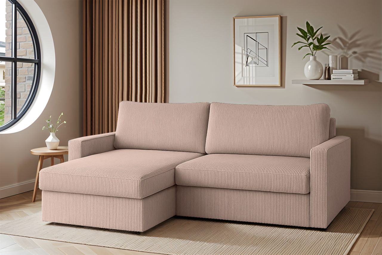 Ecksofa Sofa mit Schlaffunktion BENDIK Stoff Poso Aprikose Ottomane Links