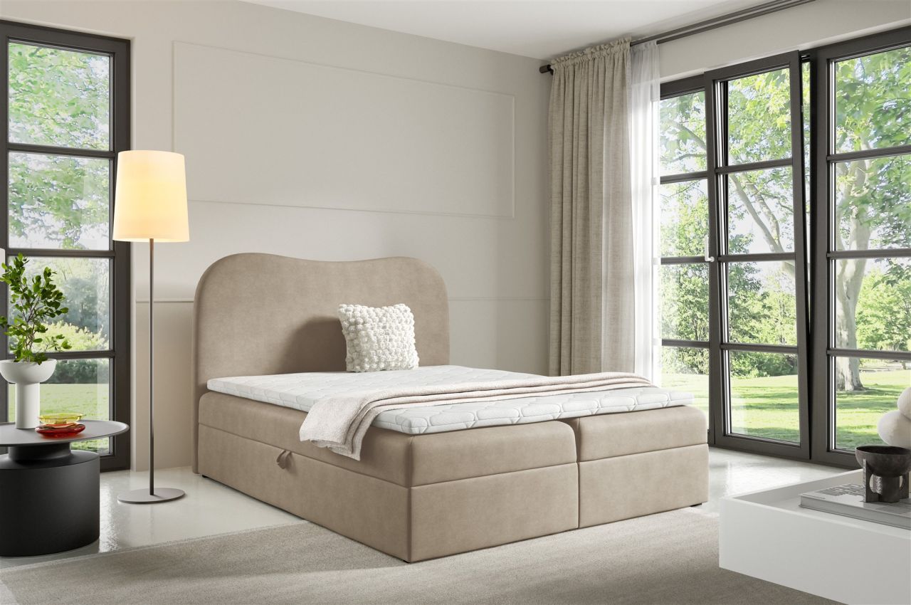 Boxspringbett Schlafzimmerbett DARLIN 140x200cm Stoff Gerra Cappuccino