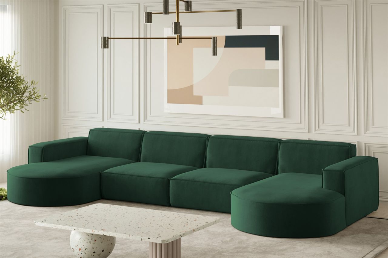 Wohnlandschaft U-Form Sofa PALMA XL in Stoff Noel Grün