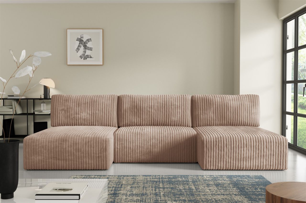 Wohnlandschaft Sofa mit Schlaffunktion NATALIA in Stoff Tilia Beige