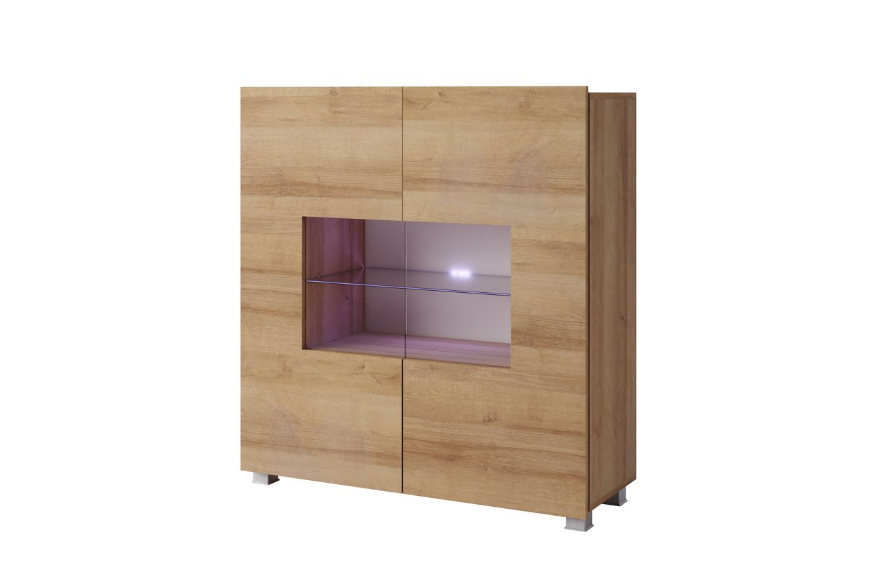 Highboard Schrank Vitrine LABRI 100x105x35cm Eiche matt inkl. LED