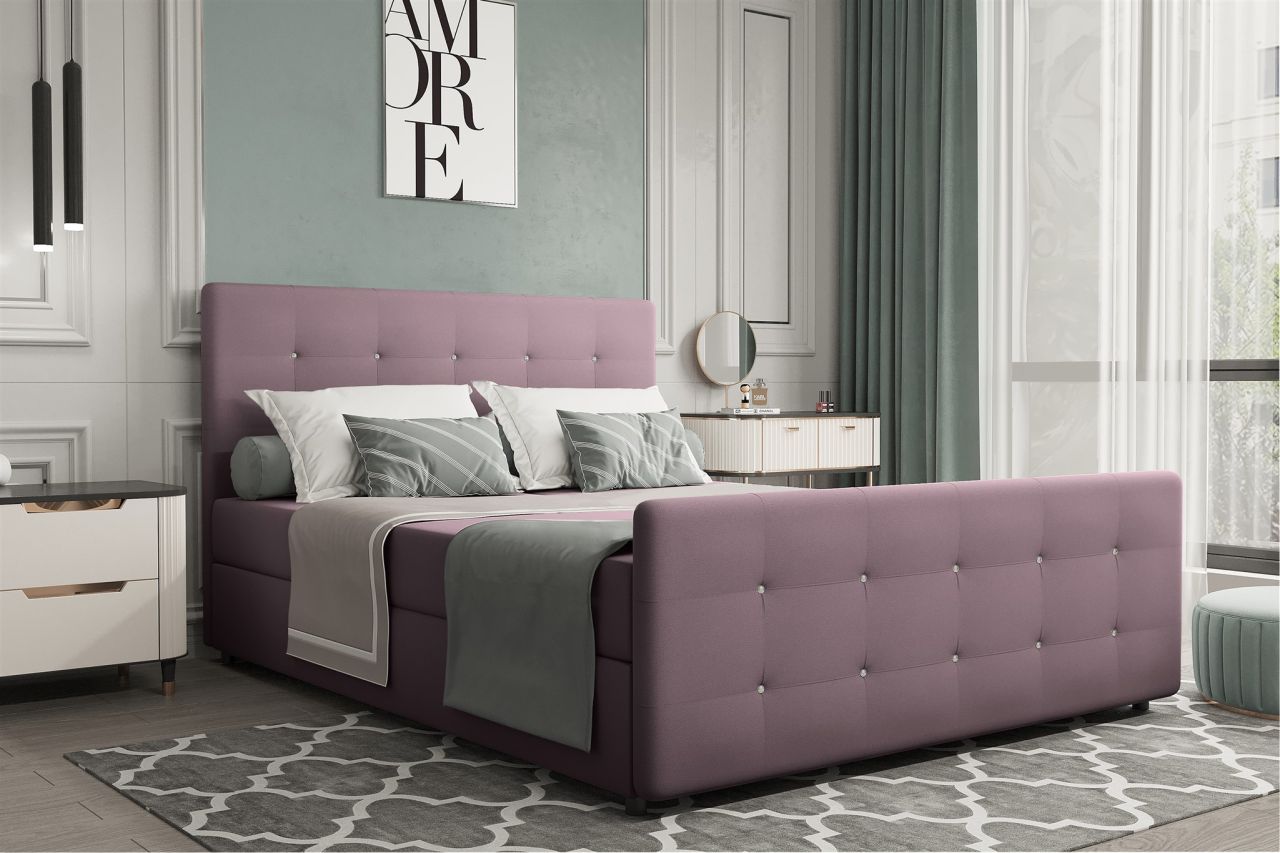 Boxspringbett Schlafzimmerbett MARKOS 140x200cm Stoff Soro Violett inkl. Bett...