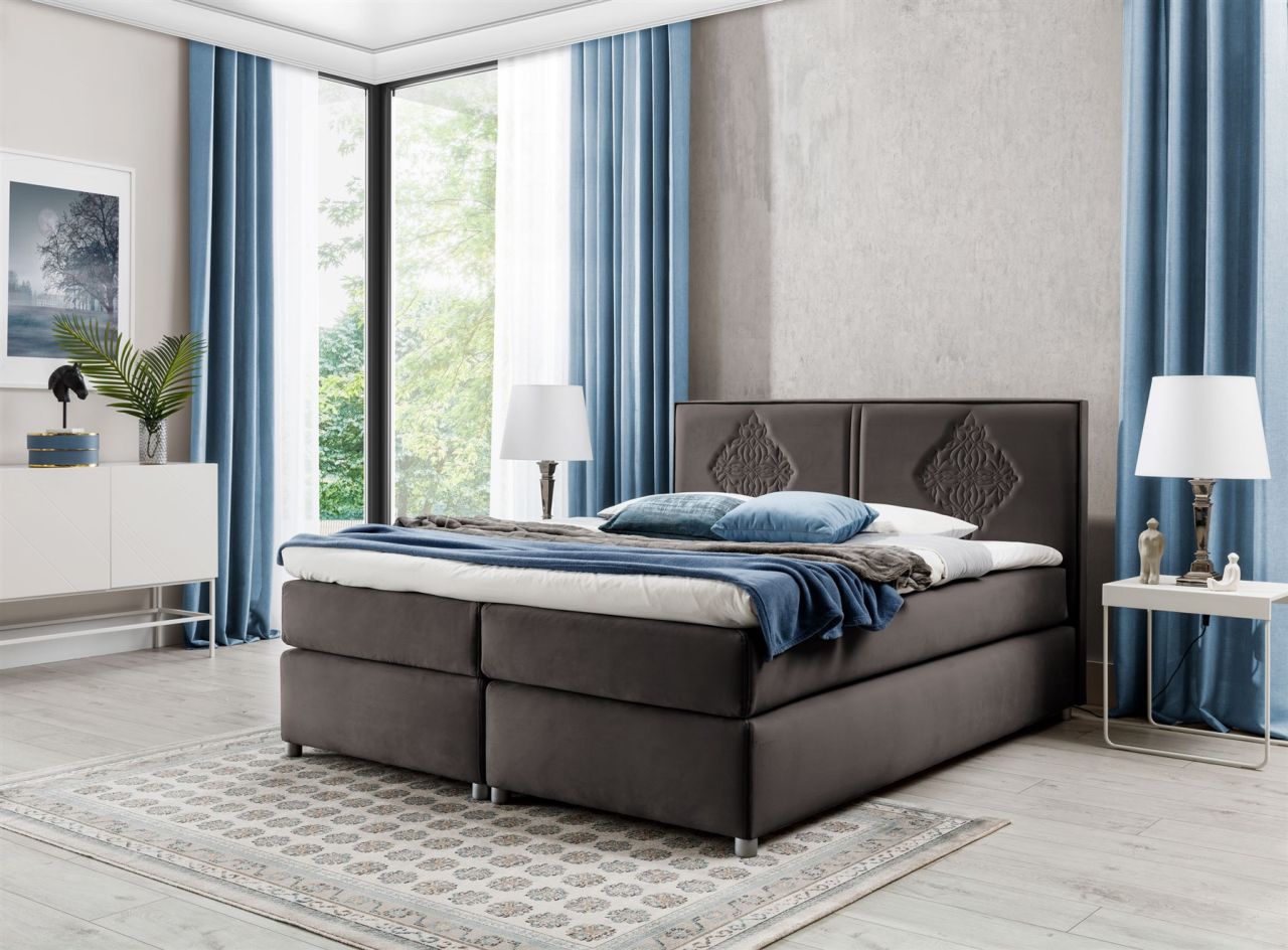 Boxspringbett Schlafzimmerbett Bett DAMIANO DELUX Stoff Braun 160x200cm