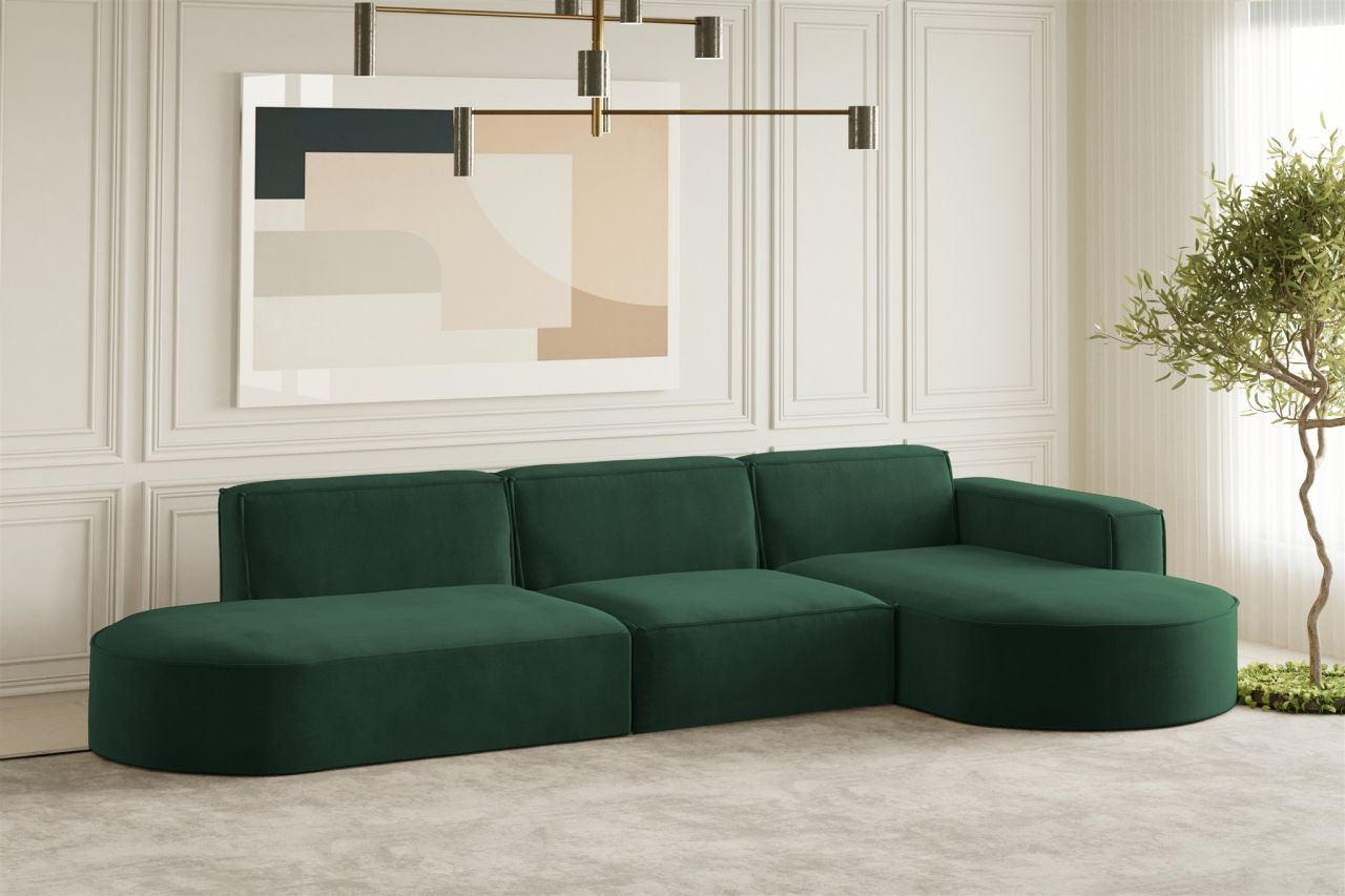 Ecksofa ersofa PALMA in Stoff Noel Grün Ottomane Rechts