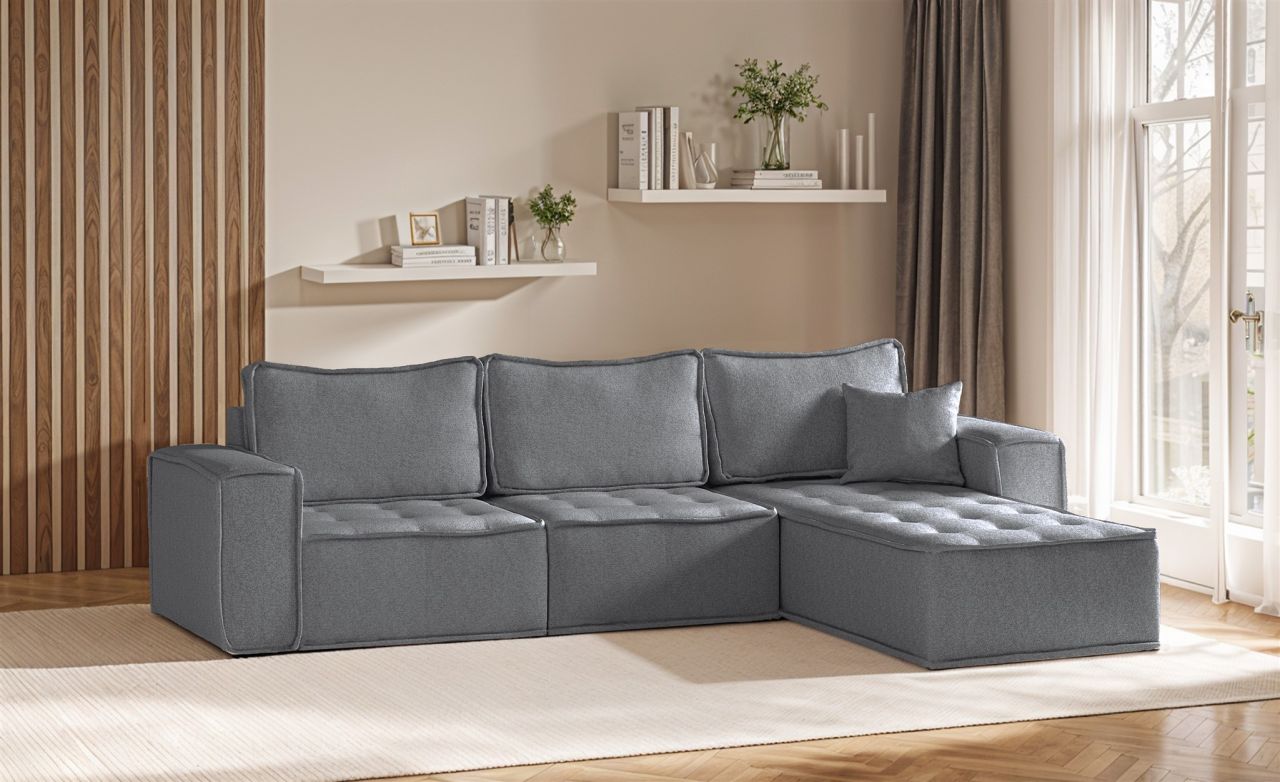 Ecksofa Modulsofa 3-teilig SANDE Stoff Alpine Anthrazit Ottomane Rechts