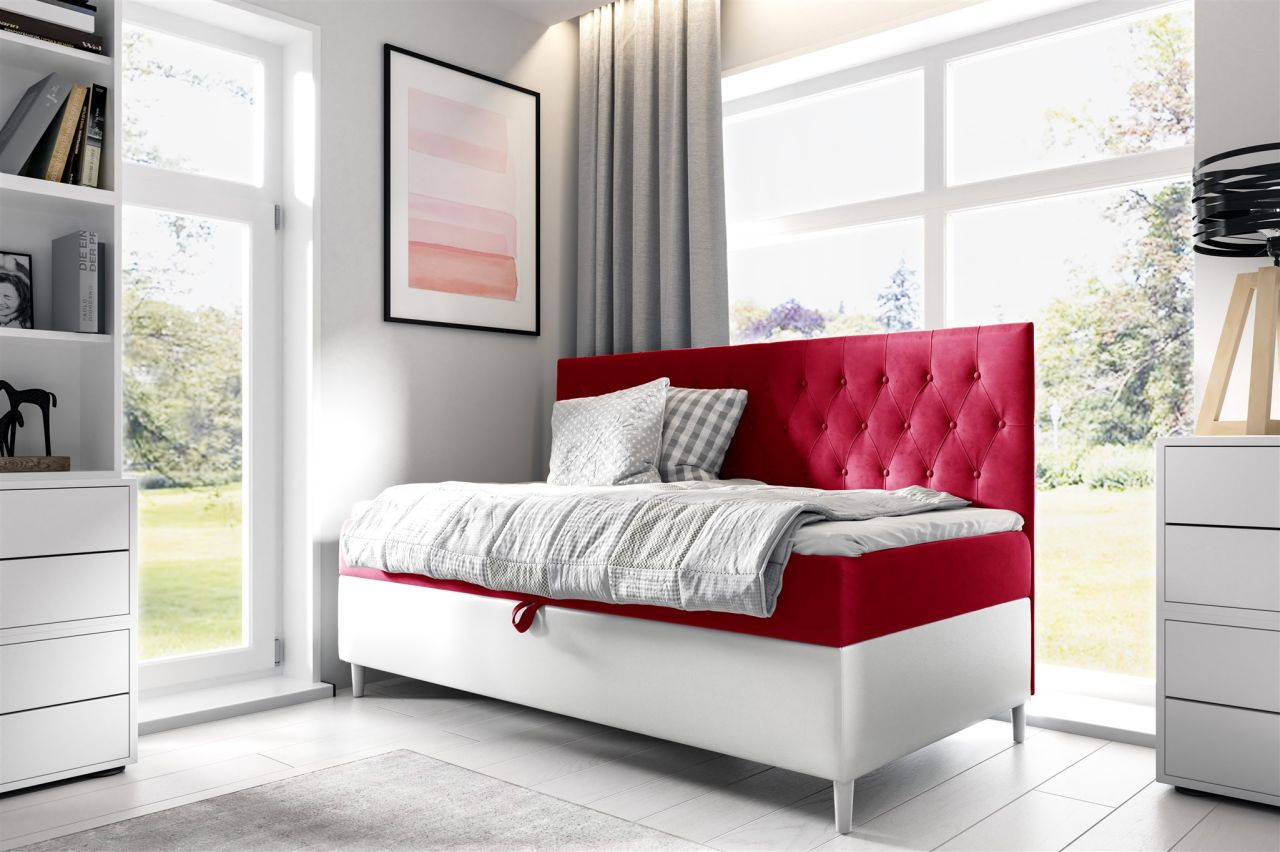 Boxspringbett Gästebett Kinderbett FINJA Nr.2 90x200cm Weiss-Rot