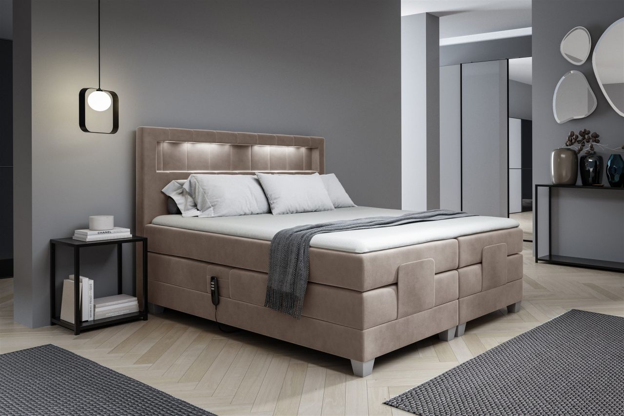 Boxspringbett Elektrisch Bett DAVIDE 180x200cm in Stoff Fresh Macchiato