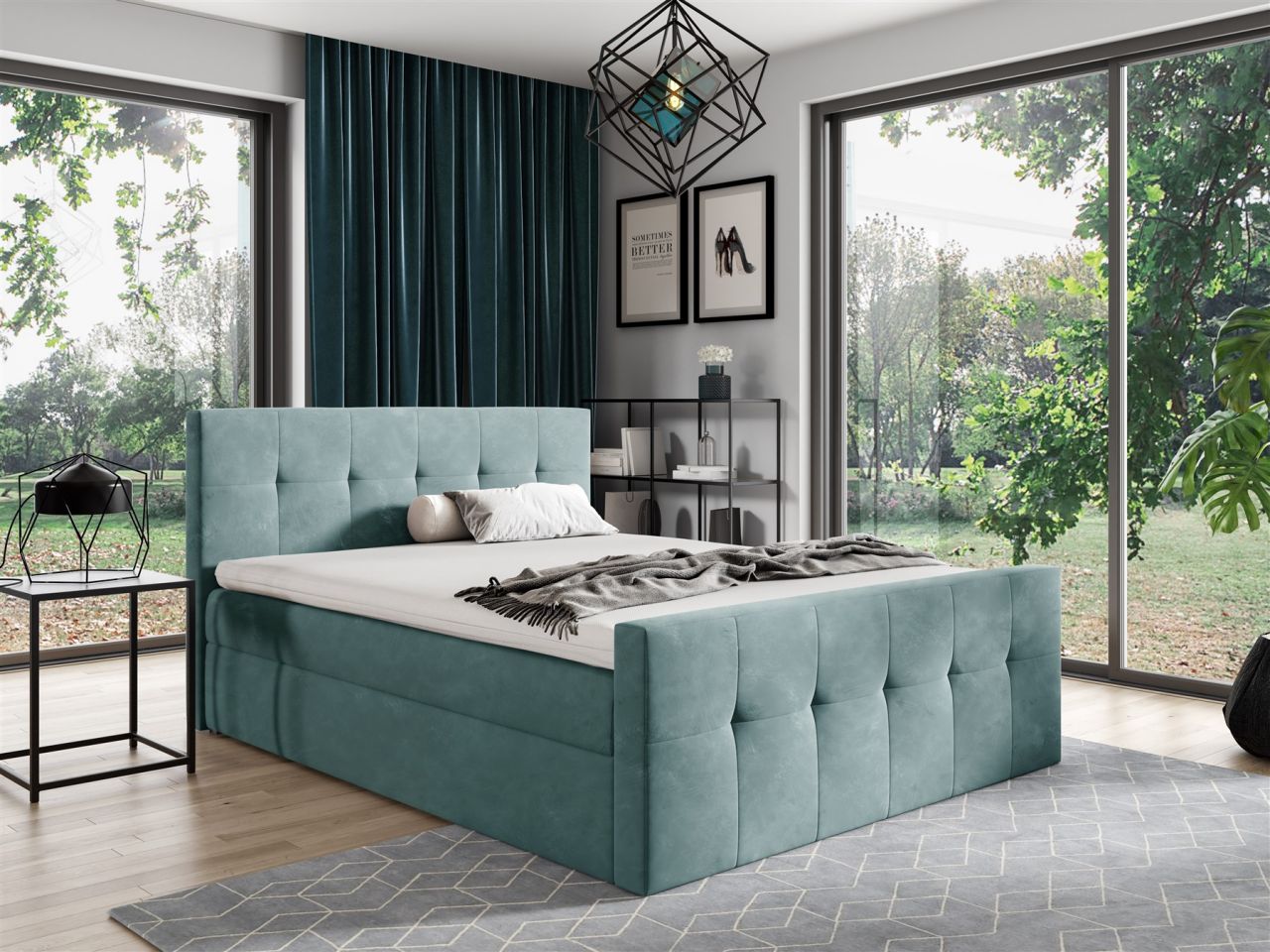 Boxspringbett Schlafzimmerbett OWEN 160x200cm Stoff Türkis