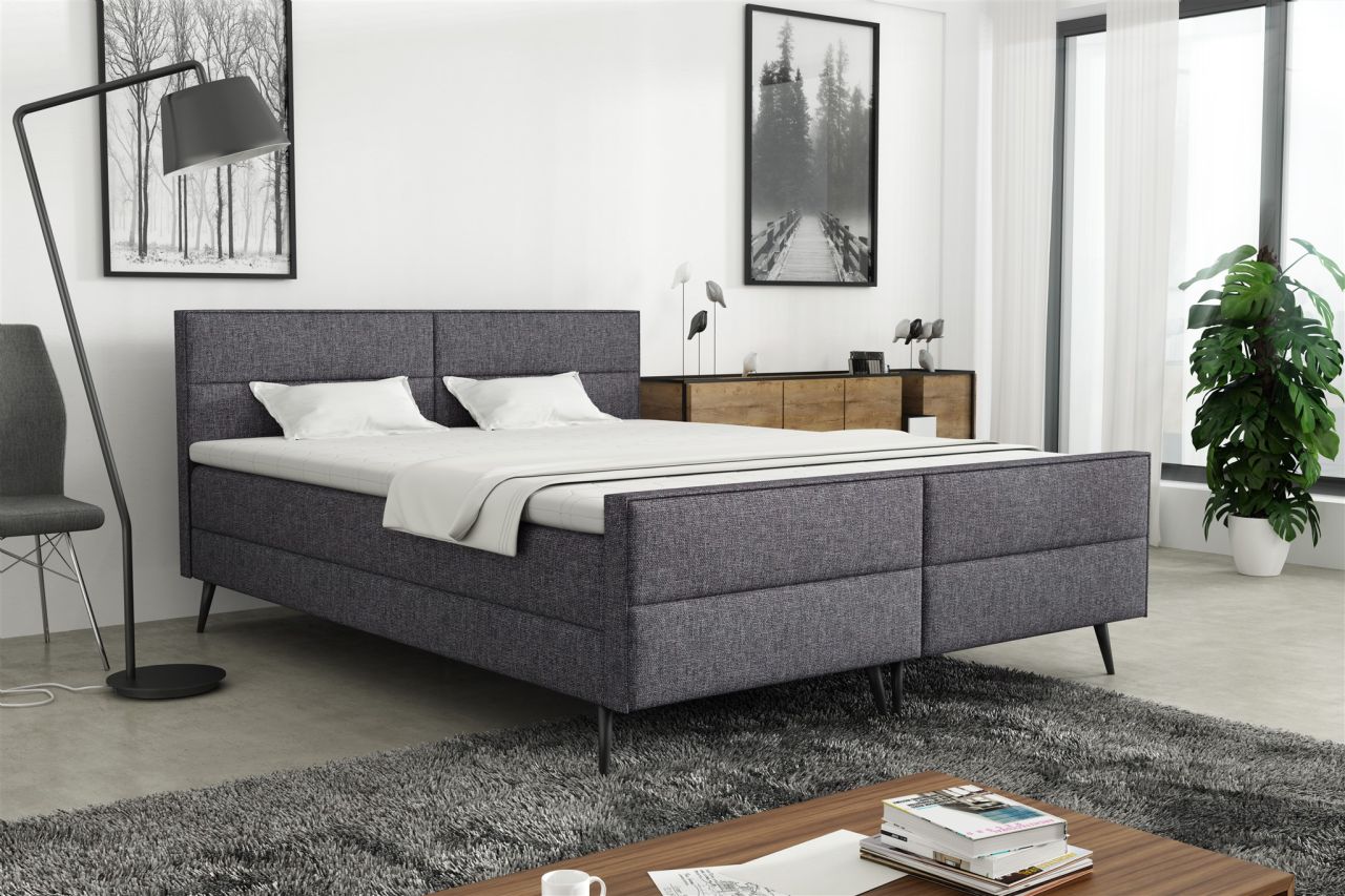 Boxspringbett Schlafzimmerbett GRANADA 180x200cm Stoff Lux Dunkelgrau