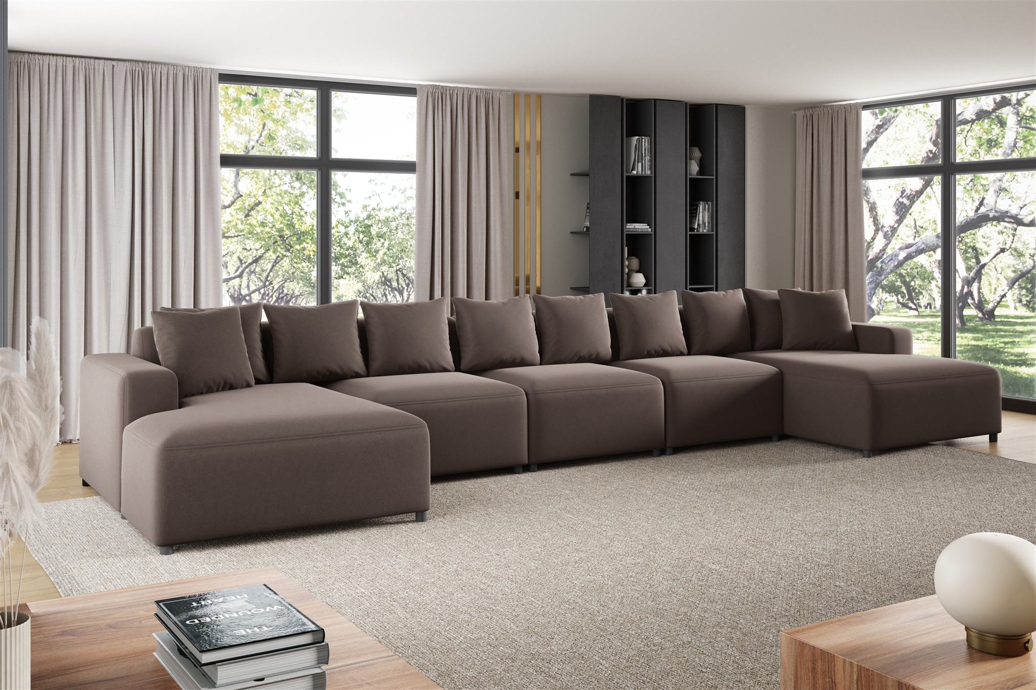 Wohnlandschaft Sofa U-Form Designersofa MEGAN XL in Stoff Salvador Braun | Wohnlandschaften ohne Schlaffunktion | Polstermöbel | Wohn-& Essbereich