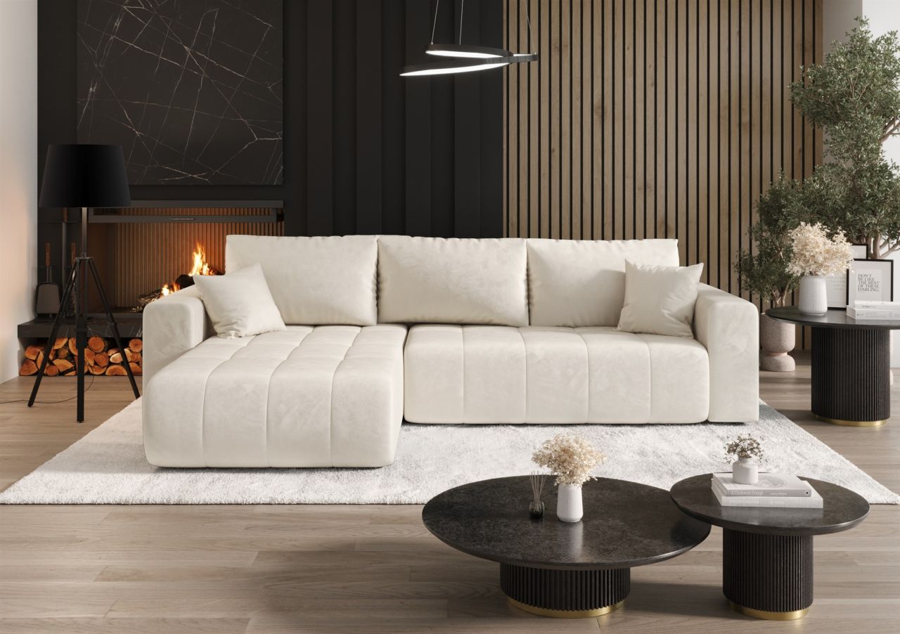 Ecksofa Schlafsofa CAMILA Stoff Monolith Creme Ottomane Links