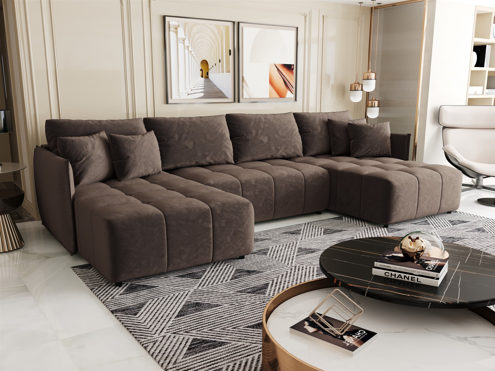 Wohnlandschaft Schlafsofa Sofa TREVISO Stoff Monolith Braun | Wohnlandschaften mit Schlaffunktion | Polstermöbel | Wohn-& Essbereich