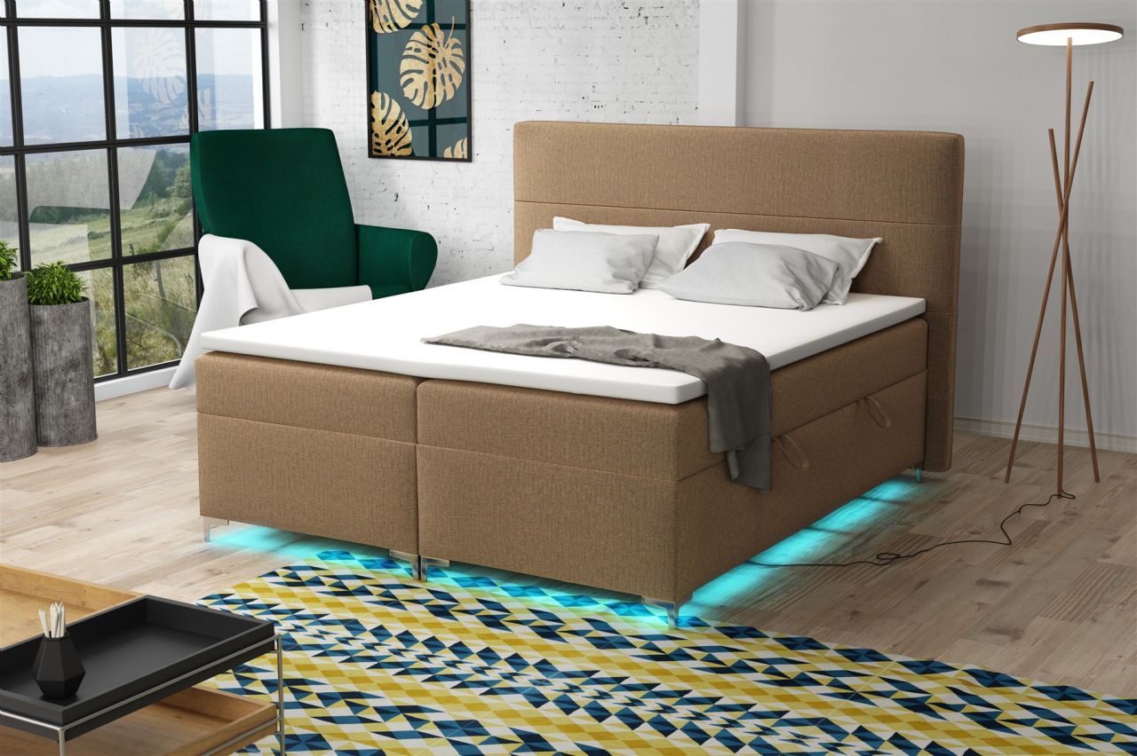 Boxspringbett Schlafzimmerbett CANELA 140x200cm Stoff Monolith inkl.Bettkasten