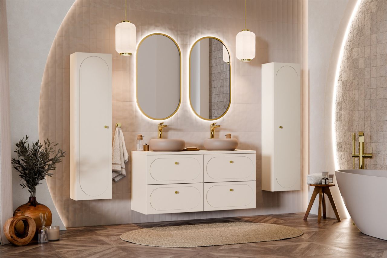 Badmöbel Set 6-tlg Badezimmerset KONA Cashmere Sand Beige ohne Waschtisch