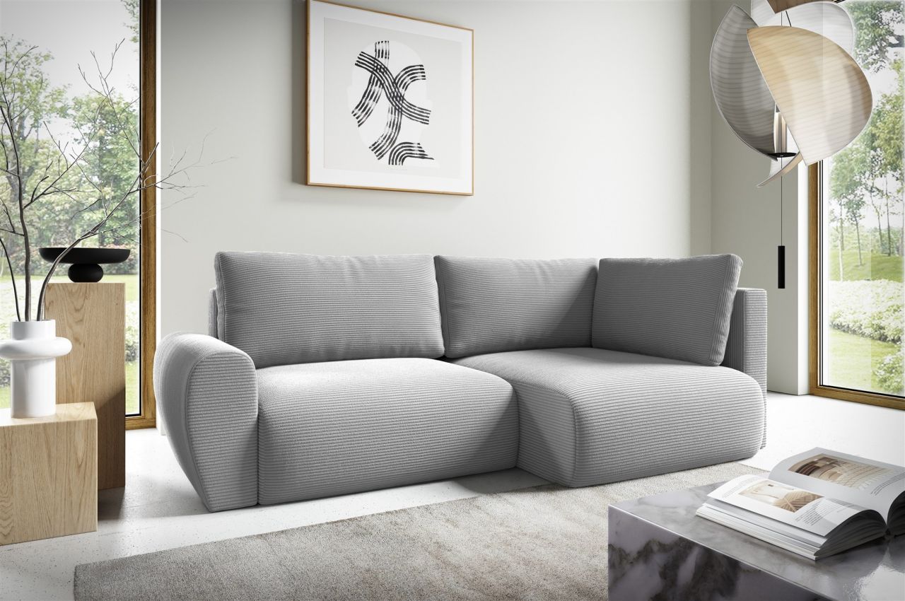 Fun Möbel Ecksofa Schlafsofa Galan Mini Stoff Poso Hellgrau Ottomane Rechts