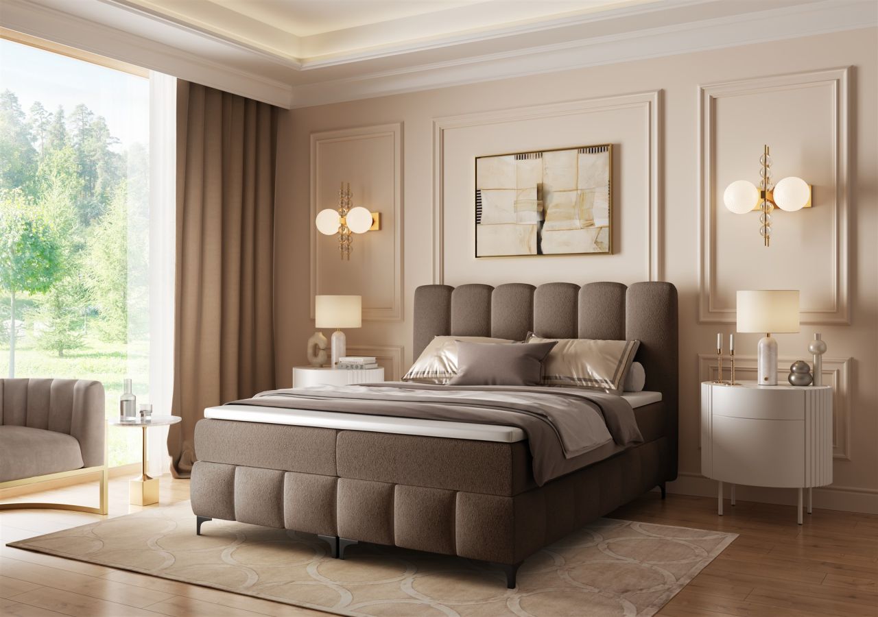 Boxspringbett Schlafzimmerbett ISABEL 180x200cm in Stoff Prime Braun