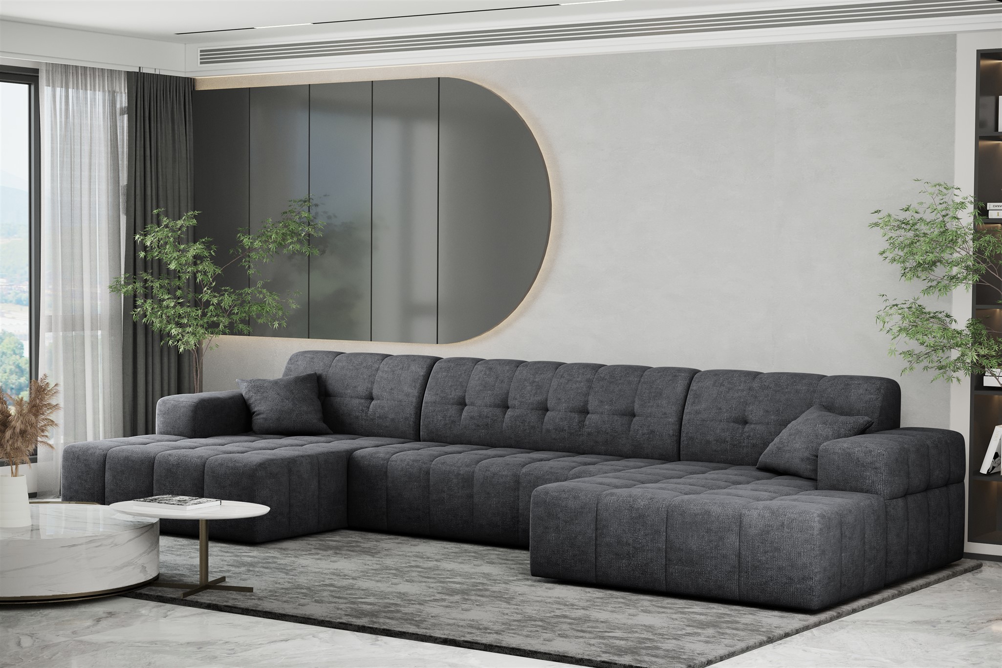 Wohnlandschaft Sofa U-Form NANCY in Stoff Perfekt Harmony Anthrazit | Wohnlandschaft | Serie-NANCY | Polstermöbel-Serie