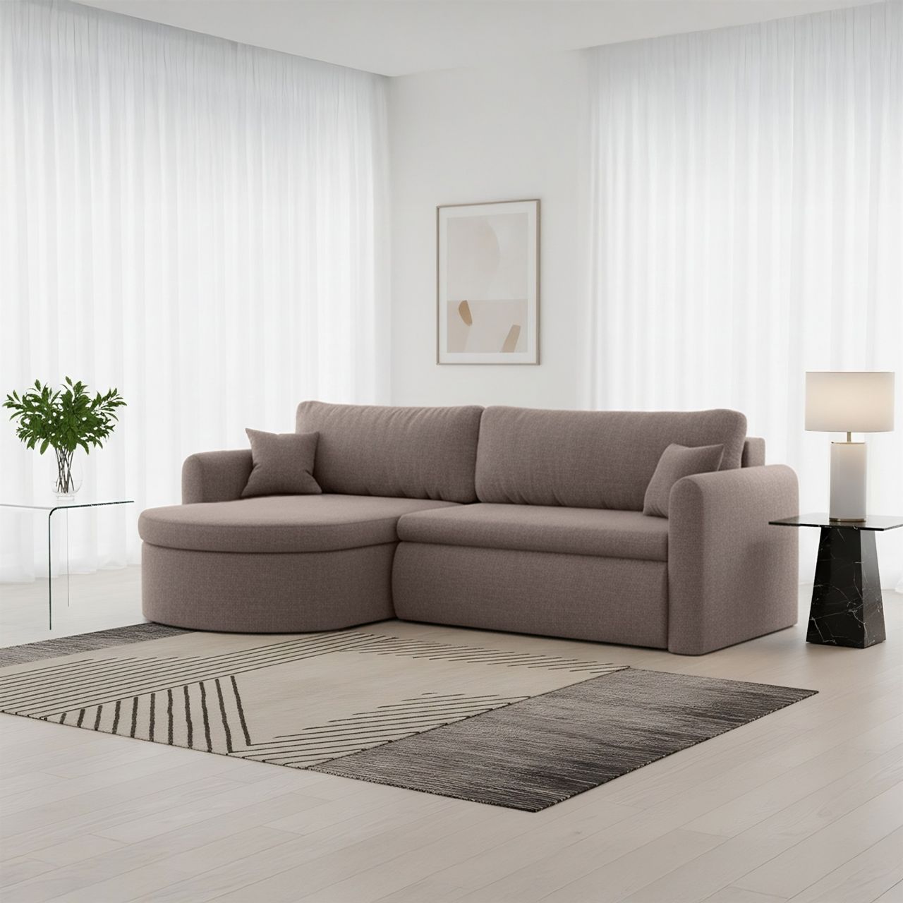 Ecksofa Schlafsofa FELIZ Stoff Faro Braun Ottomane Links