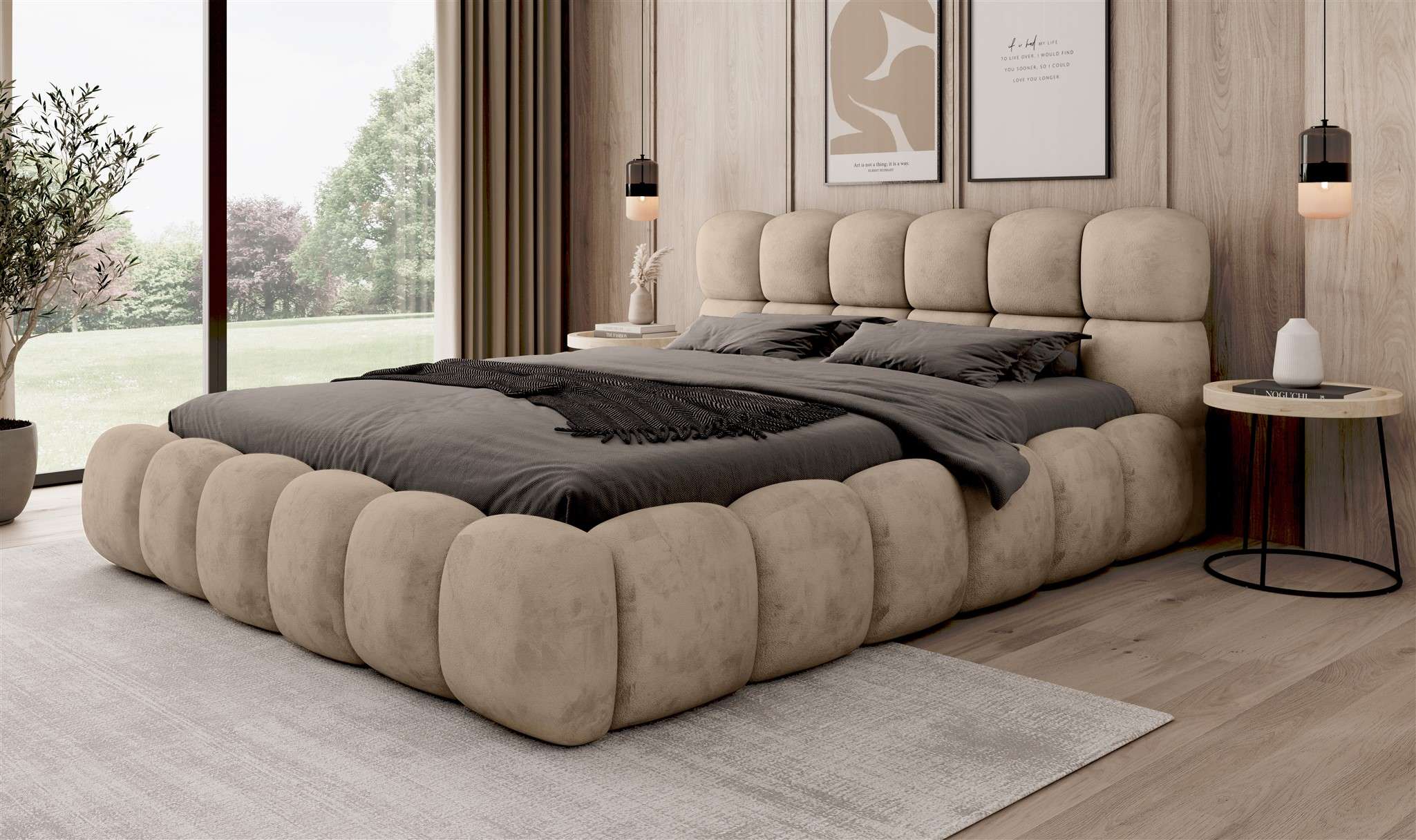 Polsterbett Bett AURELIA 140x200cm Komplettset in Stoff Aprodite Beige | Breite: 140 cm | Polsterbetten + Lattenrost und Matratze | Schlafzimmer
