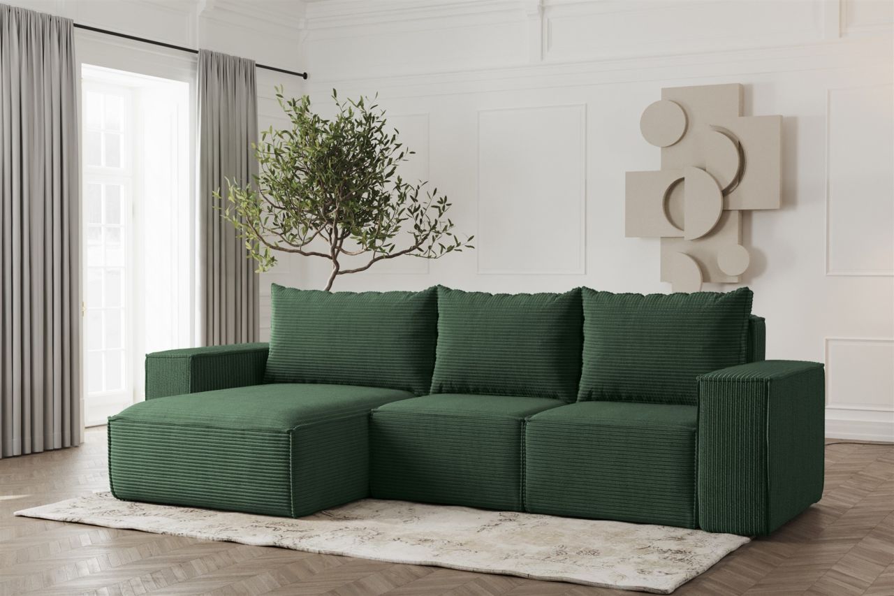 Ecksofa ersofa ESTELLE in Stoff Poso Grün Ottomane Links