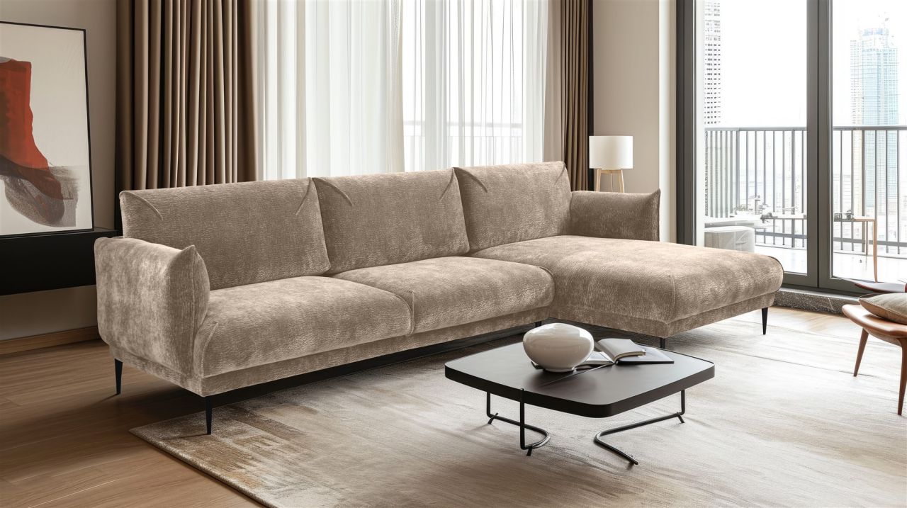 Ecksofa ersofa MADISON XL in Stoff Dress Me Beige Ottomane Rechts