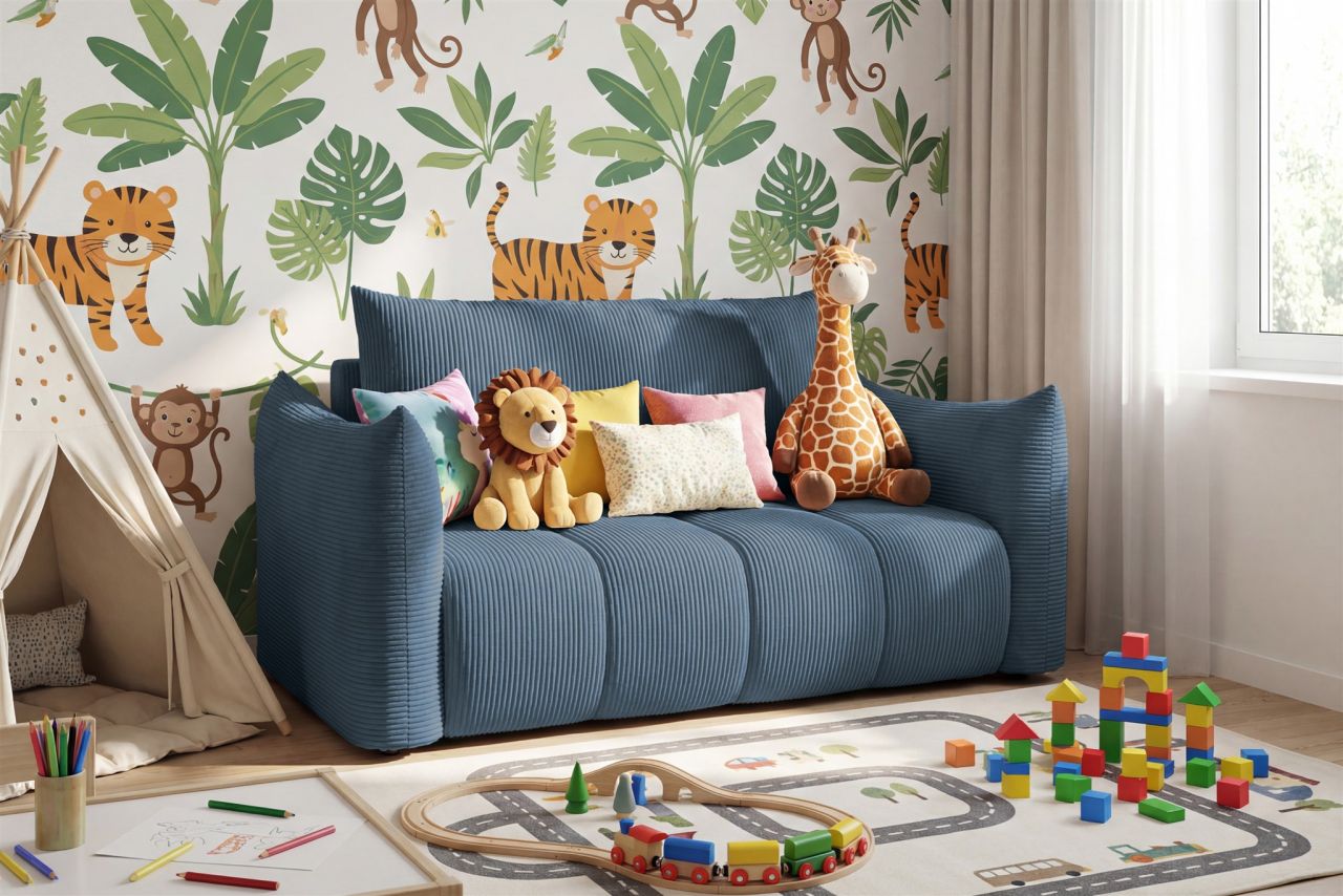 Sofa 2er-Sitzer mit Liegefunktion ONTARIO in Stoff Poso Blau