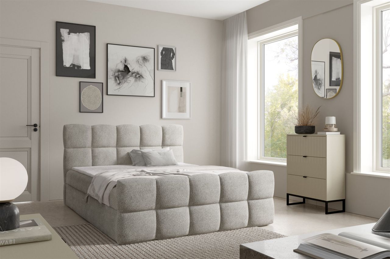 Boxspringbett Schlafzimmerbett SATINE 160x200cm Stoff Coral Beige