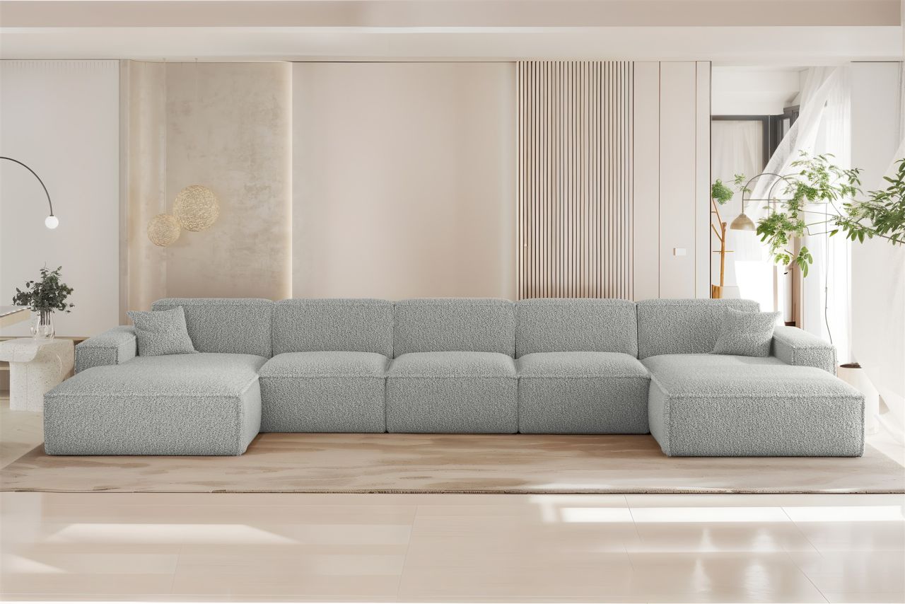 Wohnlandschaft Sofa U-Form CELES PREMIUM XL in Stoff Sven Hellgrau