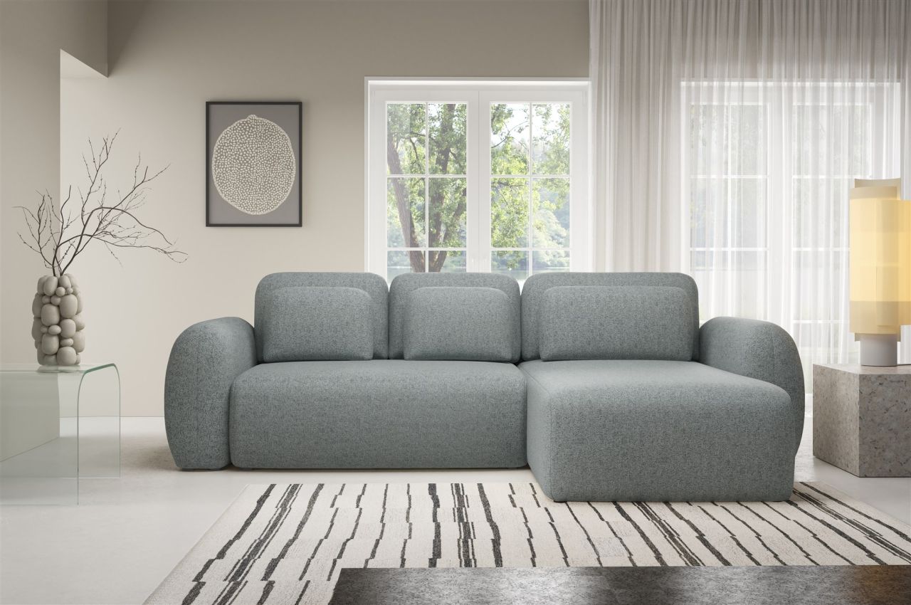 Ecksofa Schlafsofa Sofa GASTON in Stoff Puente Dunkelgrau Ottomane Rechts