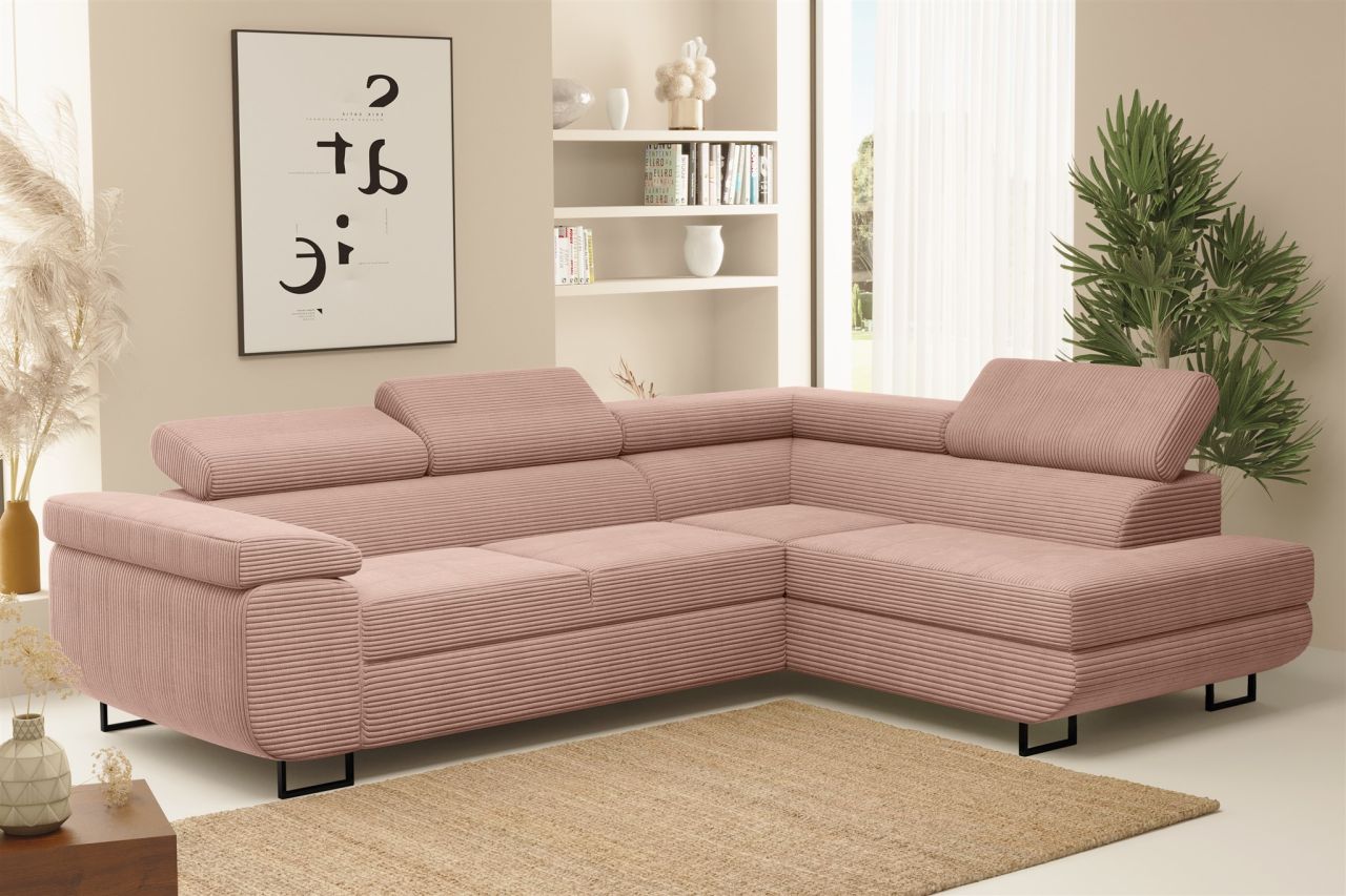 Ecksofa Sofa mit Schlaffunktion METZ Stoff Poso Altrosa Ottomane Rechts