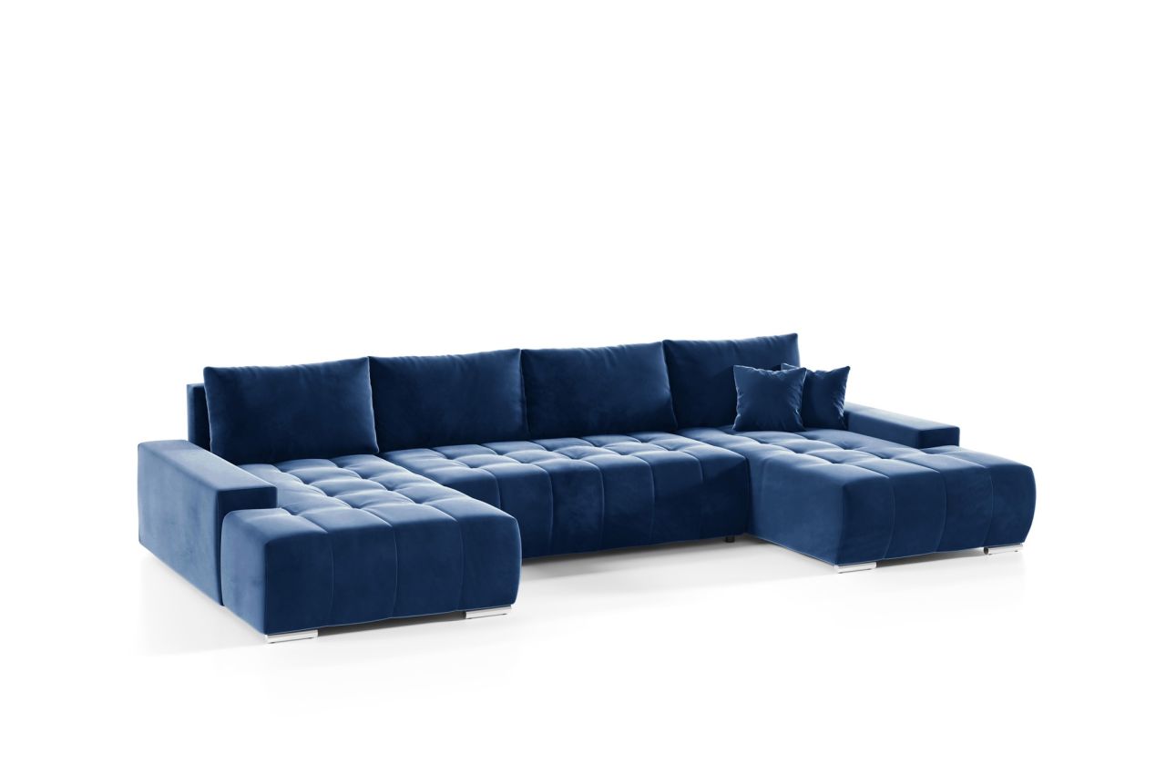 Wohnlandschaft Sofa mit Schlaffunktion VOGAR Stoff Monolith Blau