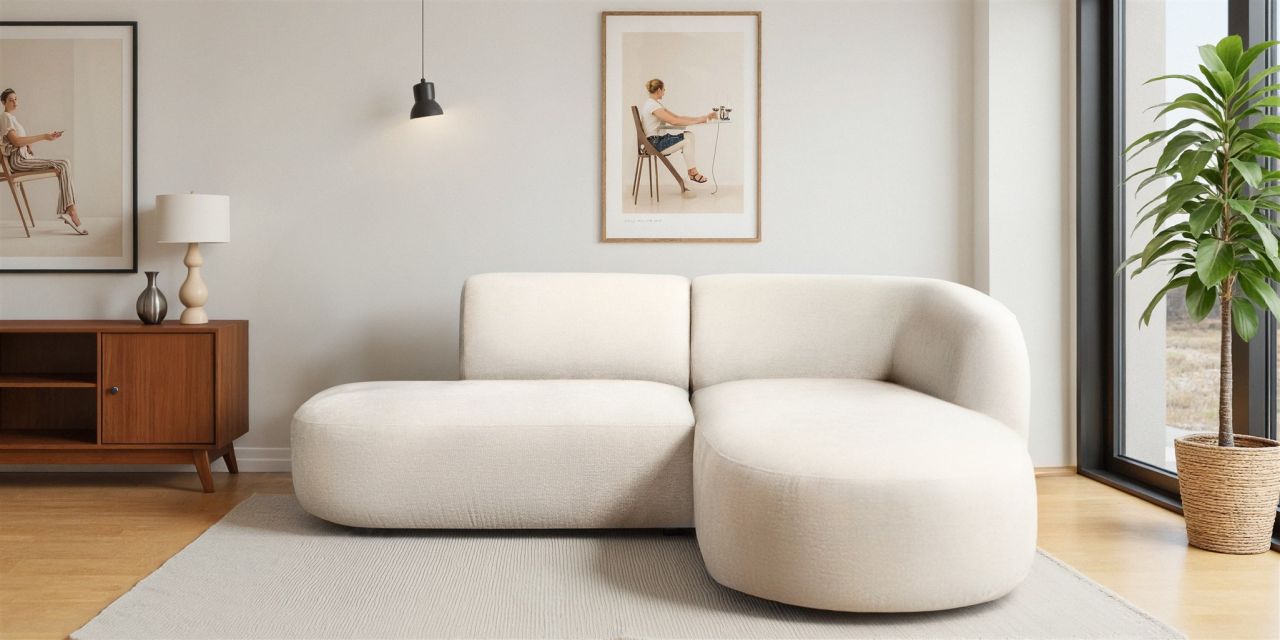 Ecksofa ersofa BABETTE in Stoff Lins Creme Ottomane Rechts