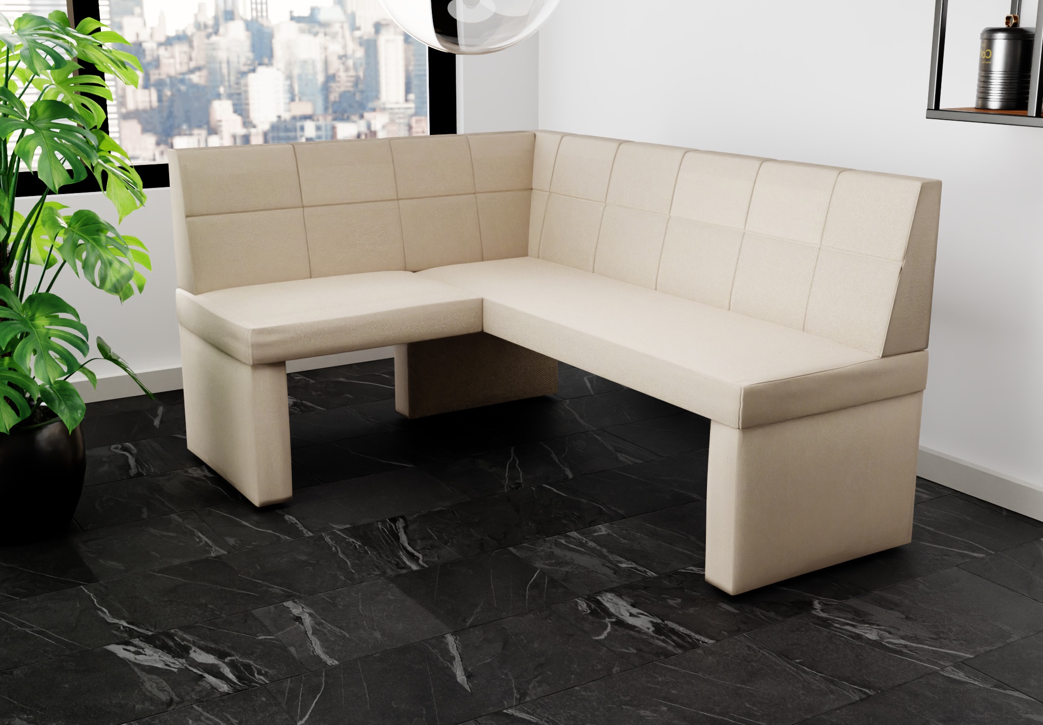 Eckbank Bank Küchenbank 168x128 cm BLAKE R Stoff Soro Creme | Ausführung Rechts | Eckbänke- Stoff | Sitzbänke