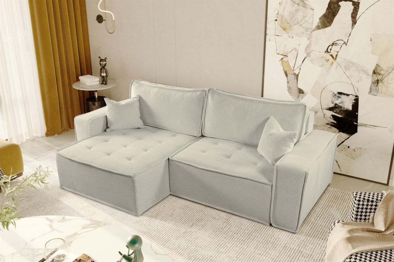 Ecksofa Schlafsofa FLOSI Stoff Raven Creme Ottomane Links