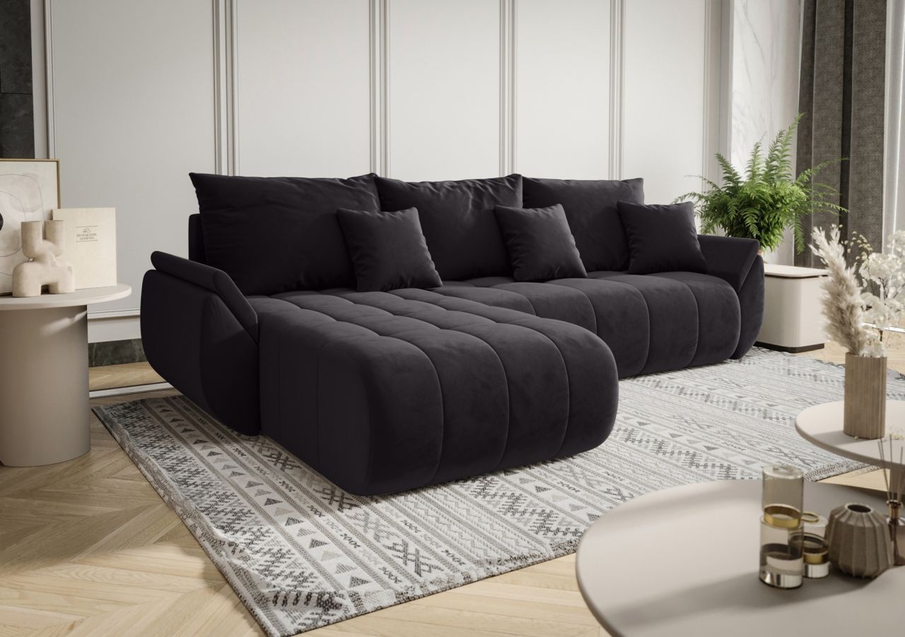 Ecksofa Schlafsofa AKITA Stoff Monolith Grafit Ottomane Links