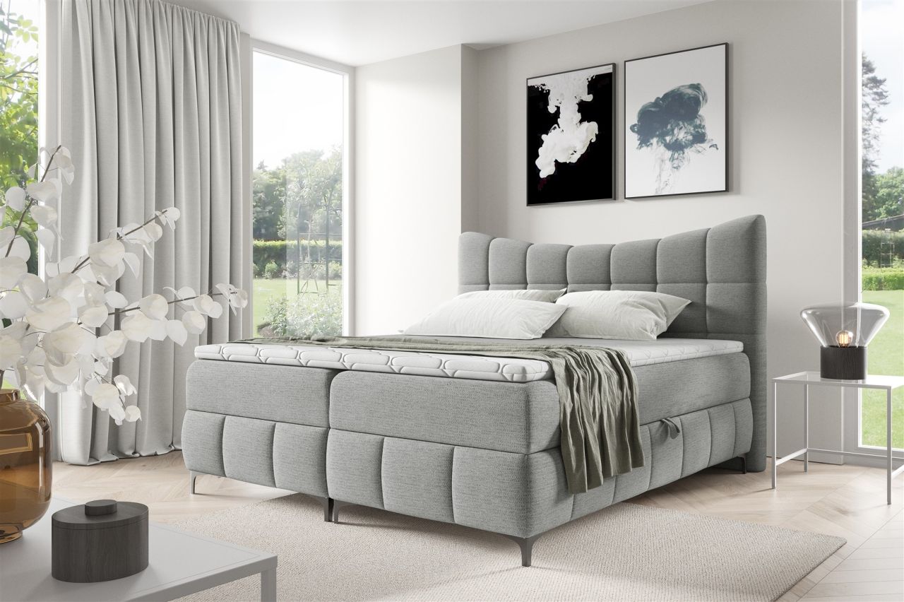 Boxspringbett Schlafzimmerbett CHARLES 120x200cm Stoff Aragon Hellgrau