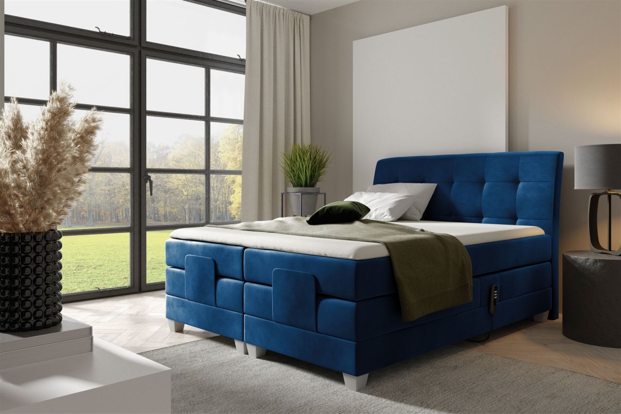 Boxspringbett Elektrisch Bett FRANCO 200x200cm in Stoff Fresh Dunkelblau