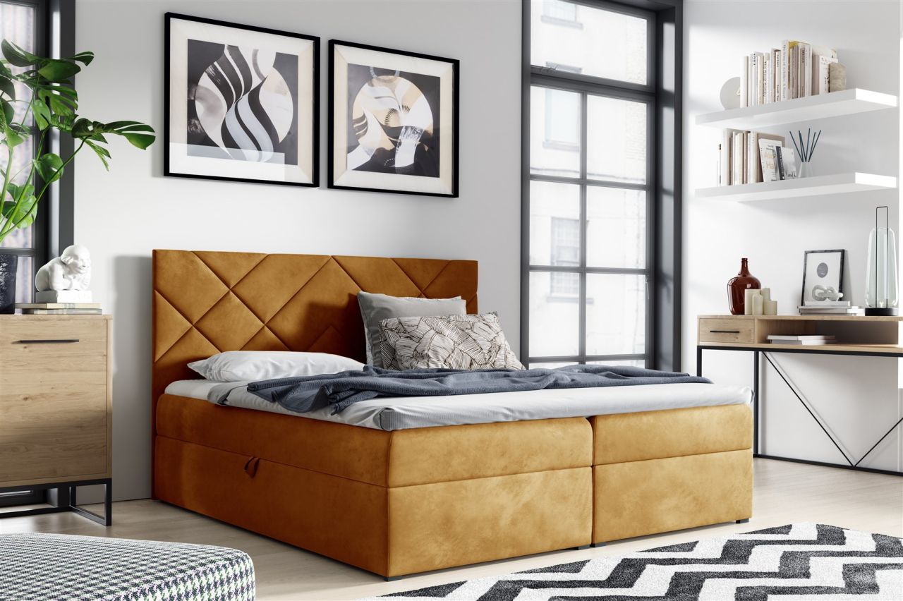 Boxspringbett Schlafzimmerbett 120x200cm LAZARO Nr.3 Gelb inkl. Bettkasten