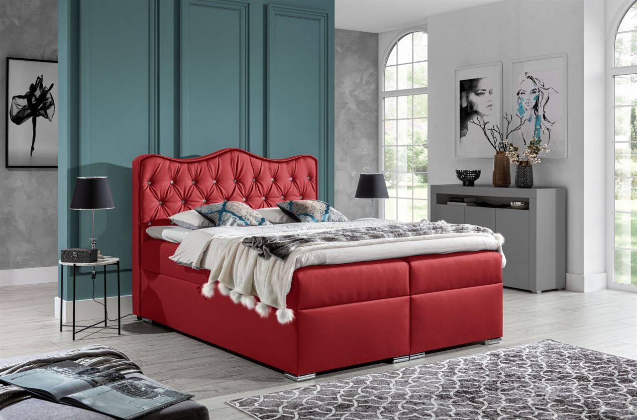 Boxspringbett Schlafzimmerbett SAHAN 160x200cm Kunstleder Rot