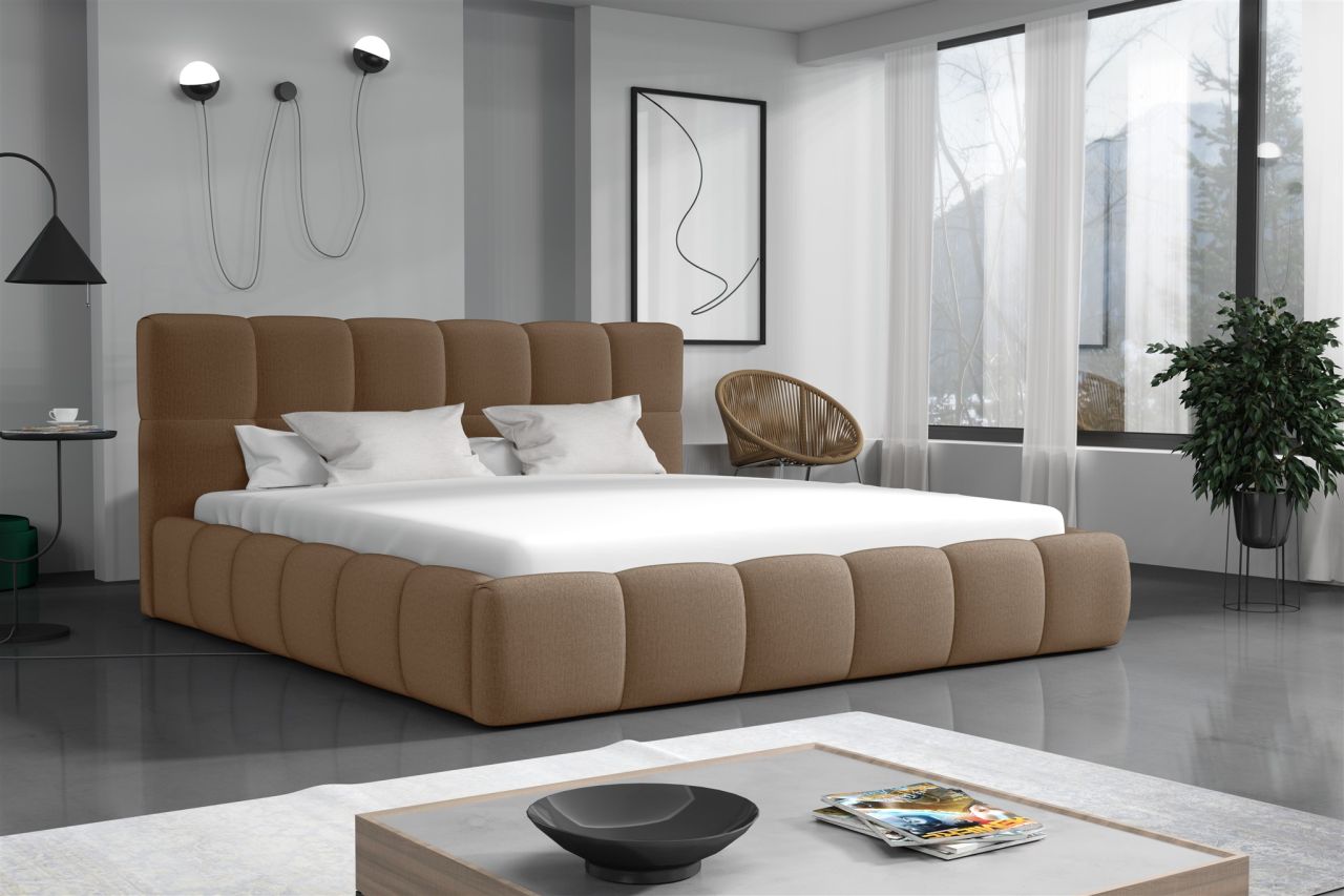 Polsterbett Doppelbett GIOTTO 140x200cm Stoff Monolith Braun