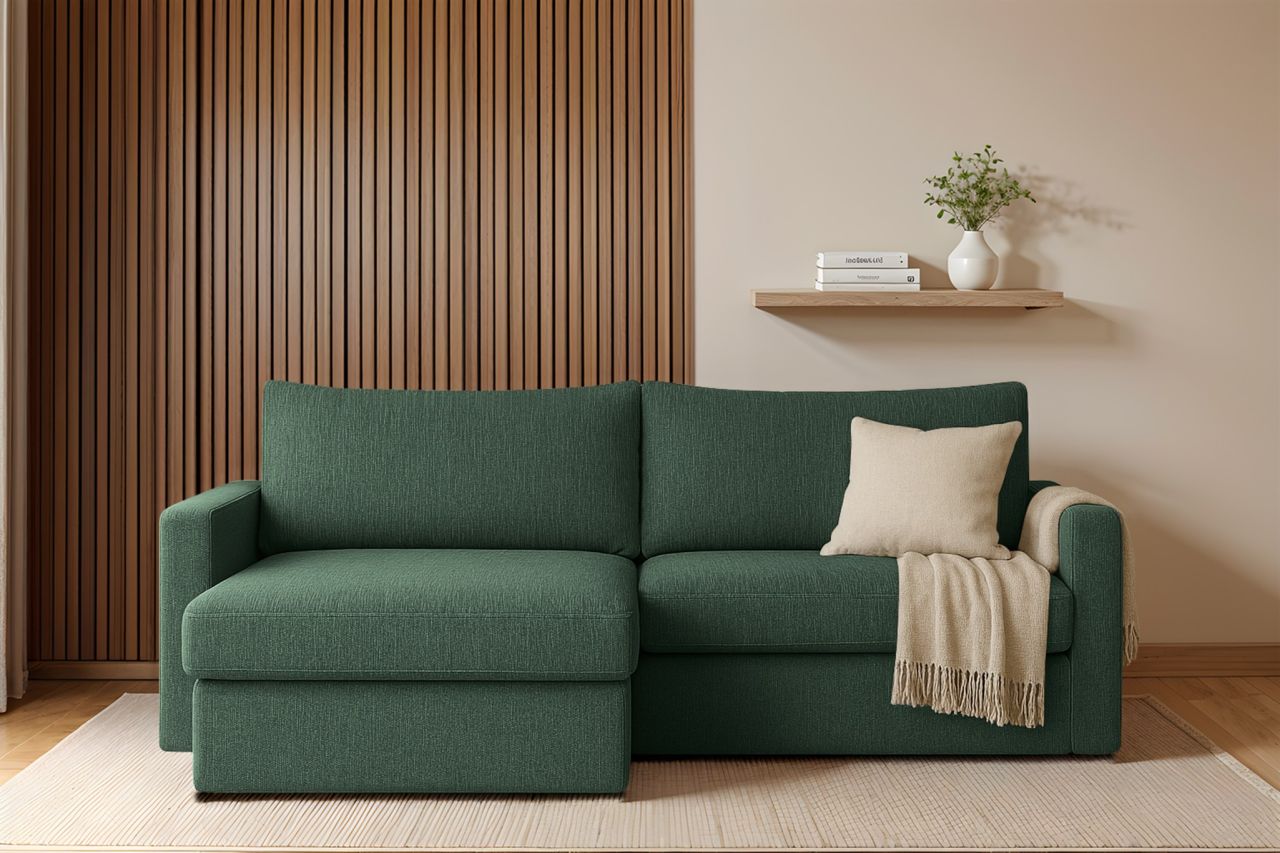 Ecksofa Sofa mit Schlaffunktion BENDIK Stoff Faro Flaschengrün Ottomane Links