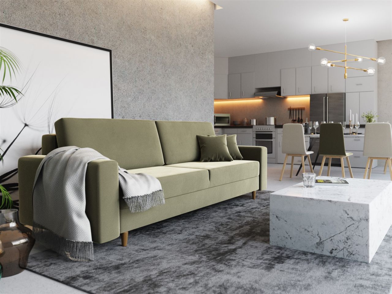 Sofa 3-Sitzer BELLA mit Schlaffunktion Creme