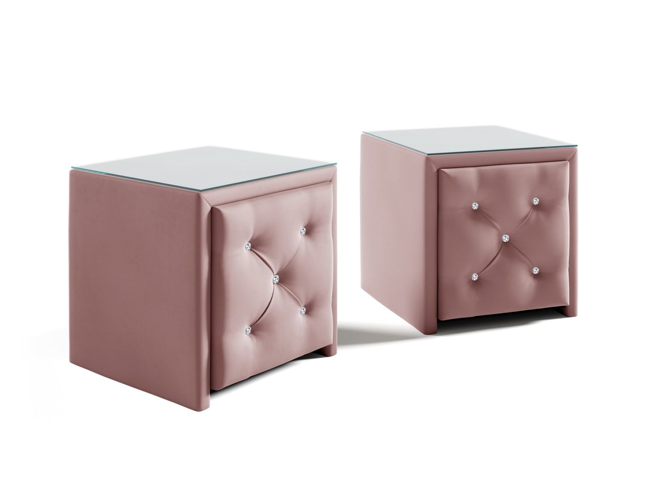 Nachttisch Nachtkonsole 2er Set SEVRA 50x50cm in Stoff Elisa Velvet Altrosa