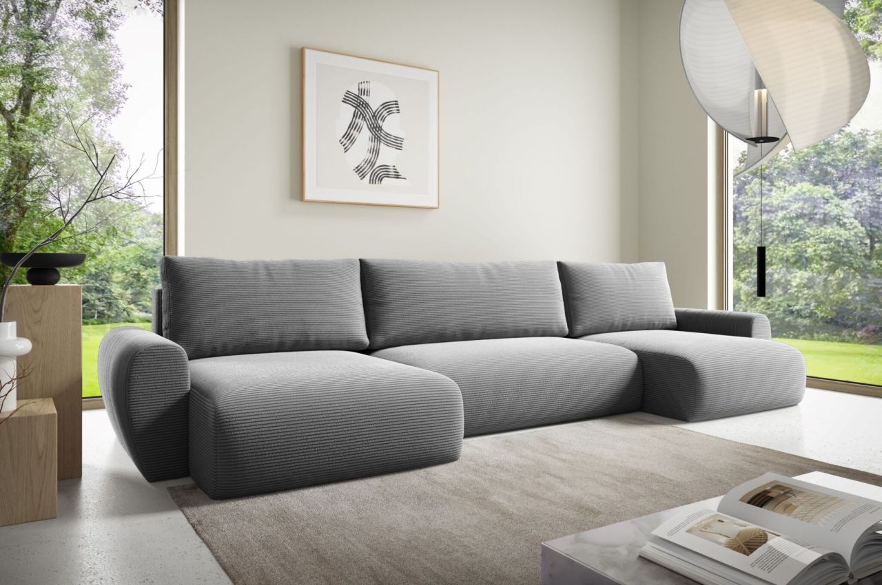 Fun Möbel Wohnlandschaft Schlafsofa Galan Stoff Poso Hellgrau