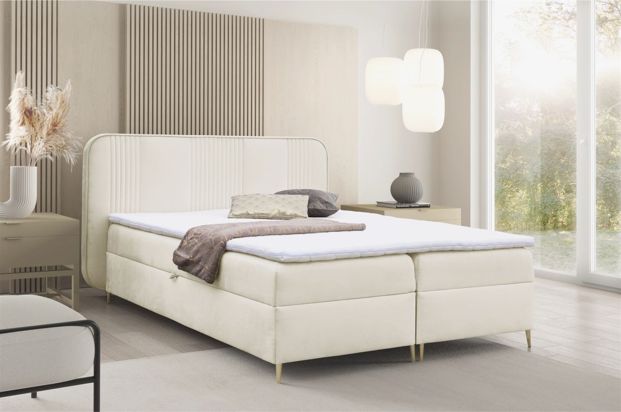 Boxspringbett Schlafzimmerbett AVERY 160x200cm Stoff Magic Velvet Ecru