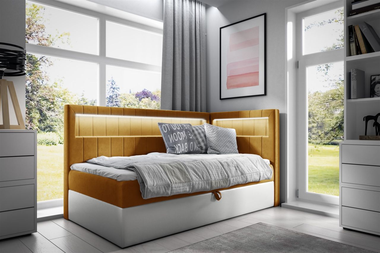 Boxspringbett Gästebett Kinderbett FABIAN Nr.3 100x200cm Weiss-Gelb Seite Rechts