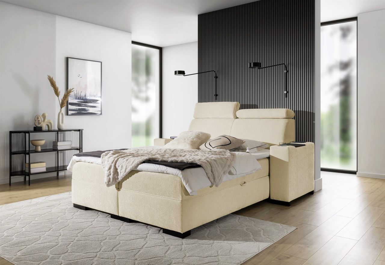 Boxspringbett Bett NESTOR 200x200cm Set.1 in Stoff Dress Me Beige